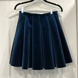 Blue Velvet Pleated Mini Skirt